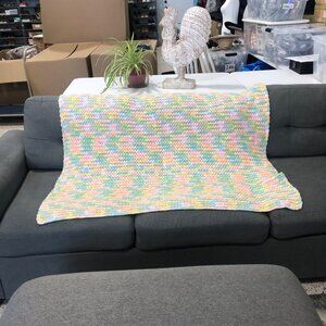 Handcrafted Pastel Multicolor Crocheted Throw Baby Blanket 45 x 32 inch